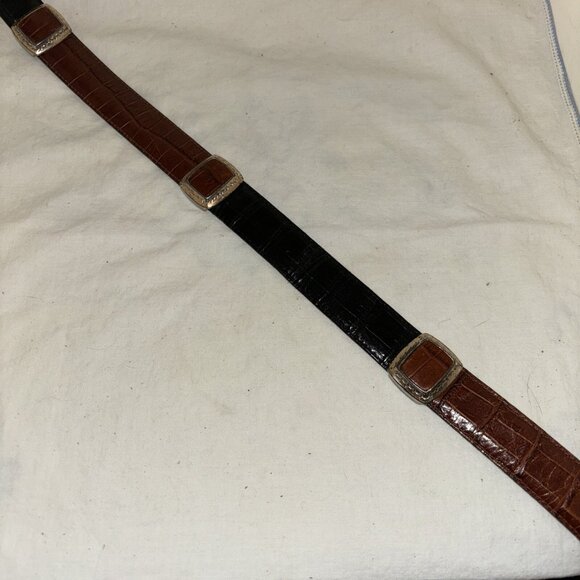 Vintage Brighton 1996 Brown/Black Leather Belt Silver Buckle Embellished M23903 - Picture 4 of 8